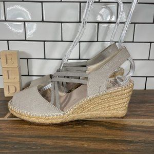 Abeo Delano Womens Sz 9 Neutral Shoes Taupe Metallic Espadrille Wedge Sandals